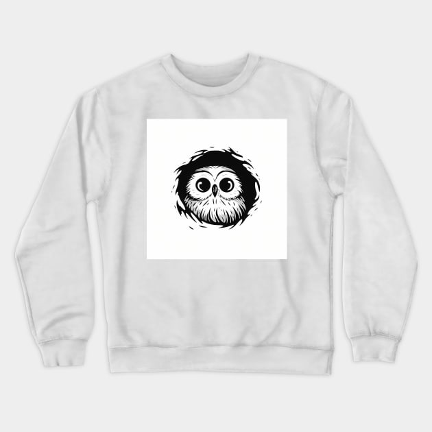 Cute Kawaii Black and White Baby Owl Peeping Out Crewneck Sweatshirt by designs4days